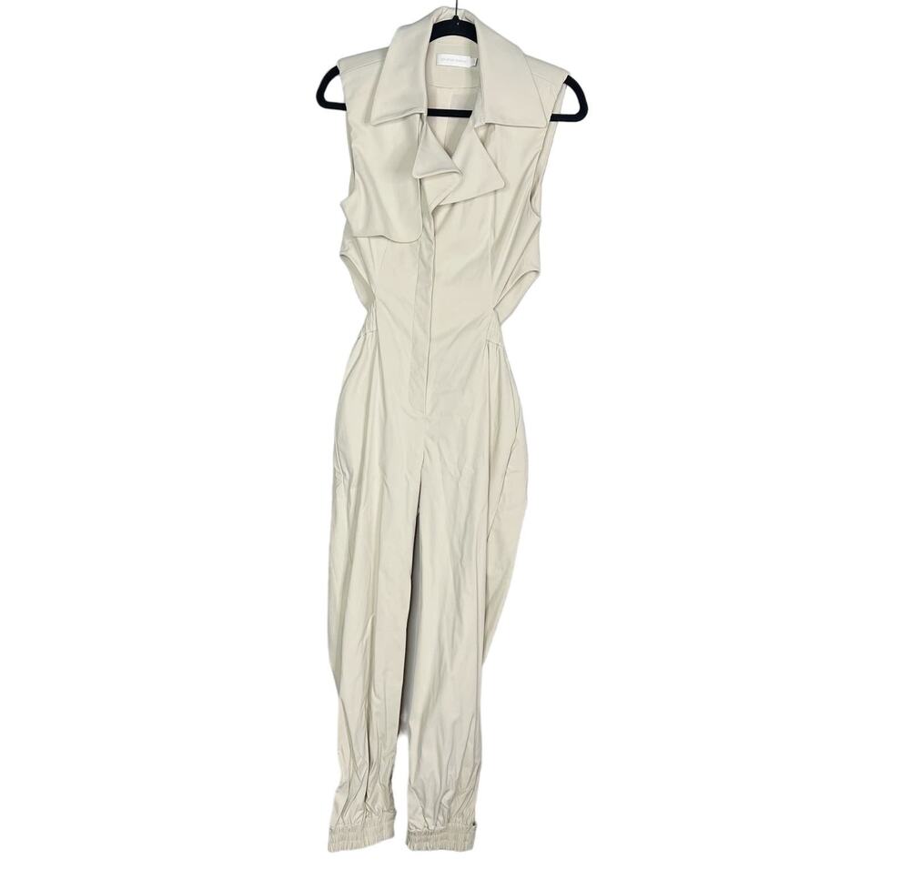 Jonathan Simkhai 0 Cream Rayley Cutout Crepe Jumpsuit Stretch Button Open Back